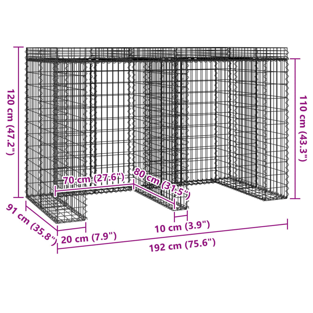 vidaXL Perete gabion pentru pubela gunoi 192x91x120 cm fier galvanizat vidaXL Perete gabion pentru pubela gunoi 192x91x120 cm fier galvanizat