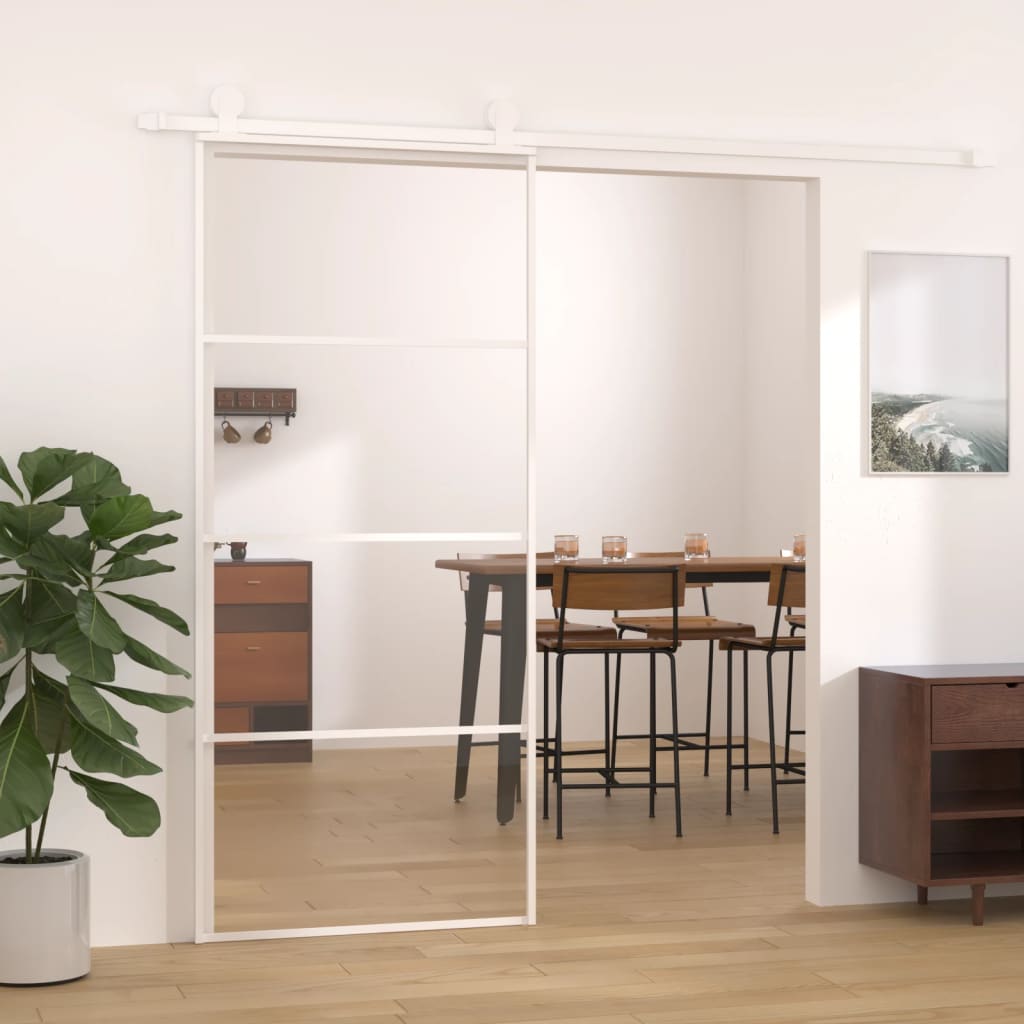 vidaXL Ușă glisantă, alb, 90x205 cm, sticlă ESG și aluminiu vidaXL Ușă glisantă, alb, 90x205 cm, sticlă ESG și aluminiu