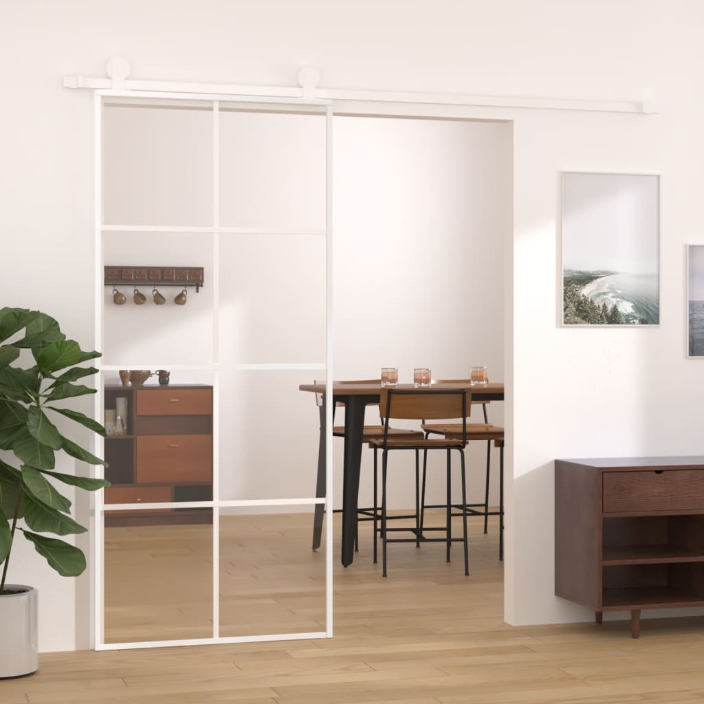 vidaXL Ușă glisantă, alb, 90x205 cm, sticlă ESG și aluminiu vidaXL Ușă glisantă, alb, 90x205 cm, sticlă ESG și aluminiu