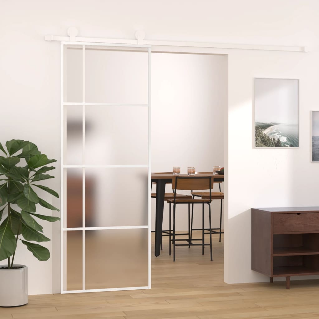vidaXL Ușă glisantă, alb, 76x205 cm, sticlă mată ESG și aluminiu vidaXL Ușă glisantă, alb, 76x205 cm, sticlă mată ESG și aluminiu