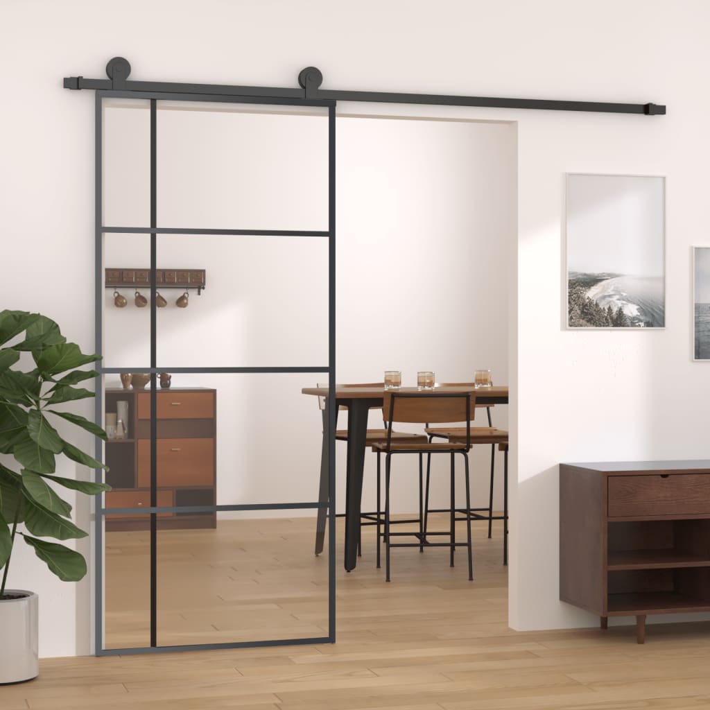 vidaXL Ușă glisantă, negru, 90x205 cm, sticlă ESG și aluminiu vidaXL Ușă glisantă, negru, 90x205 cm, sticlă ESG și aluminiu