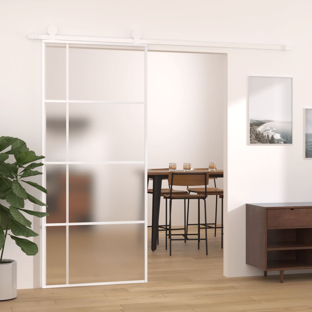 vidaXL Ușă glisantă, alb, 90x205 cm, sticlă ESG mată și aluminiu vidaXL Ușă glisantă, alb, 90x205 cm, sticlă ESG mată și aluminiu