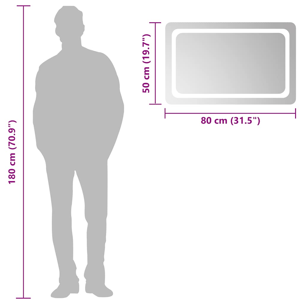 vidaXL Oglindă de baie cu LED, 80x50 cm