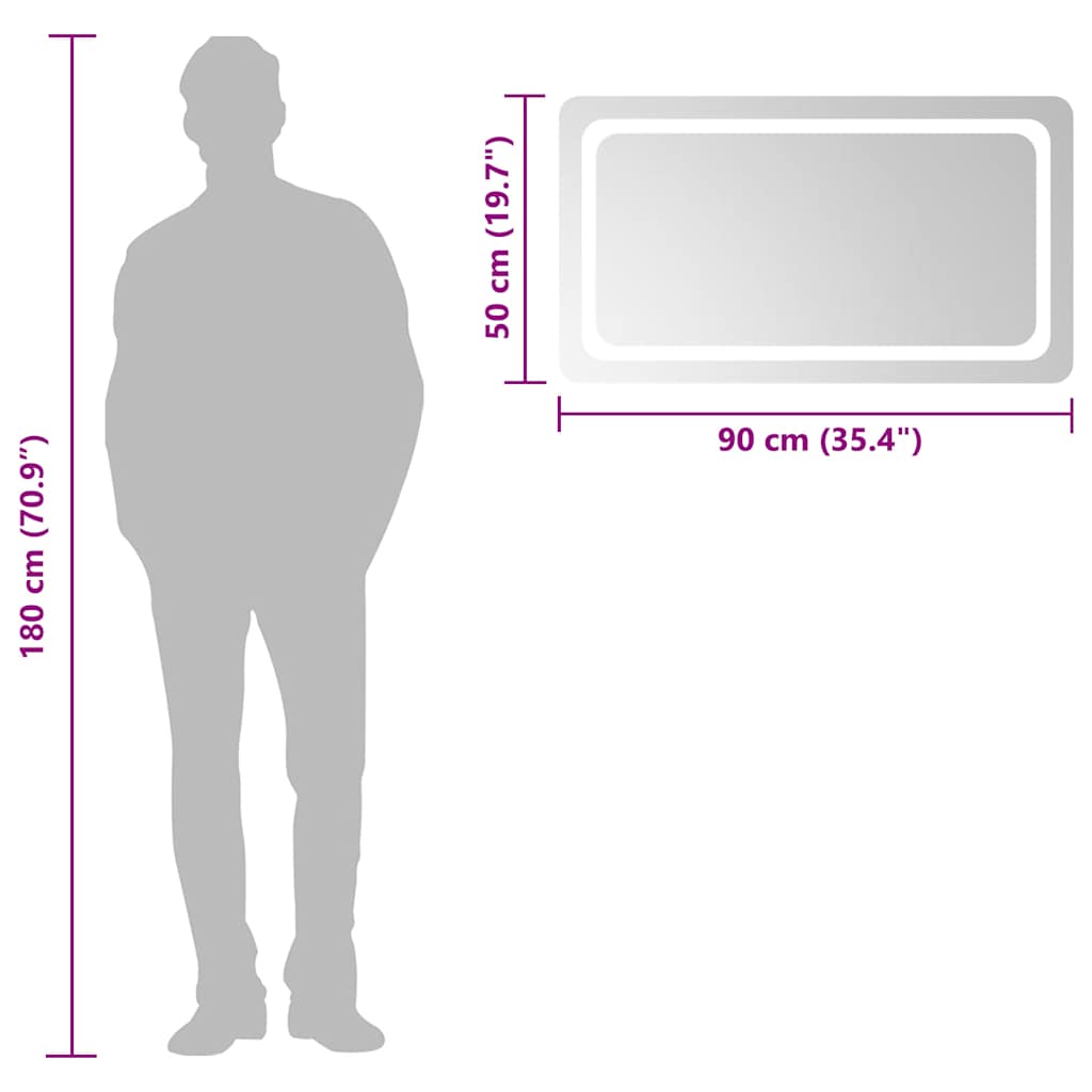 vidaXL Oglindă de baie cu LED, 90x50 cm