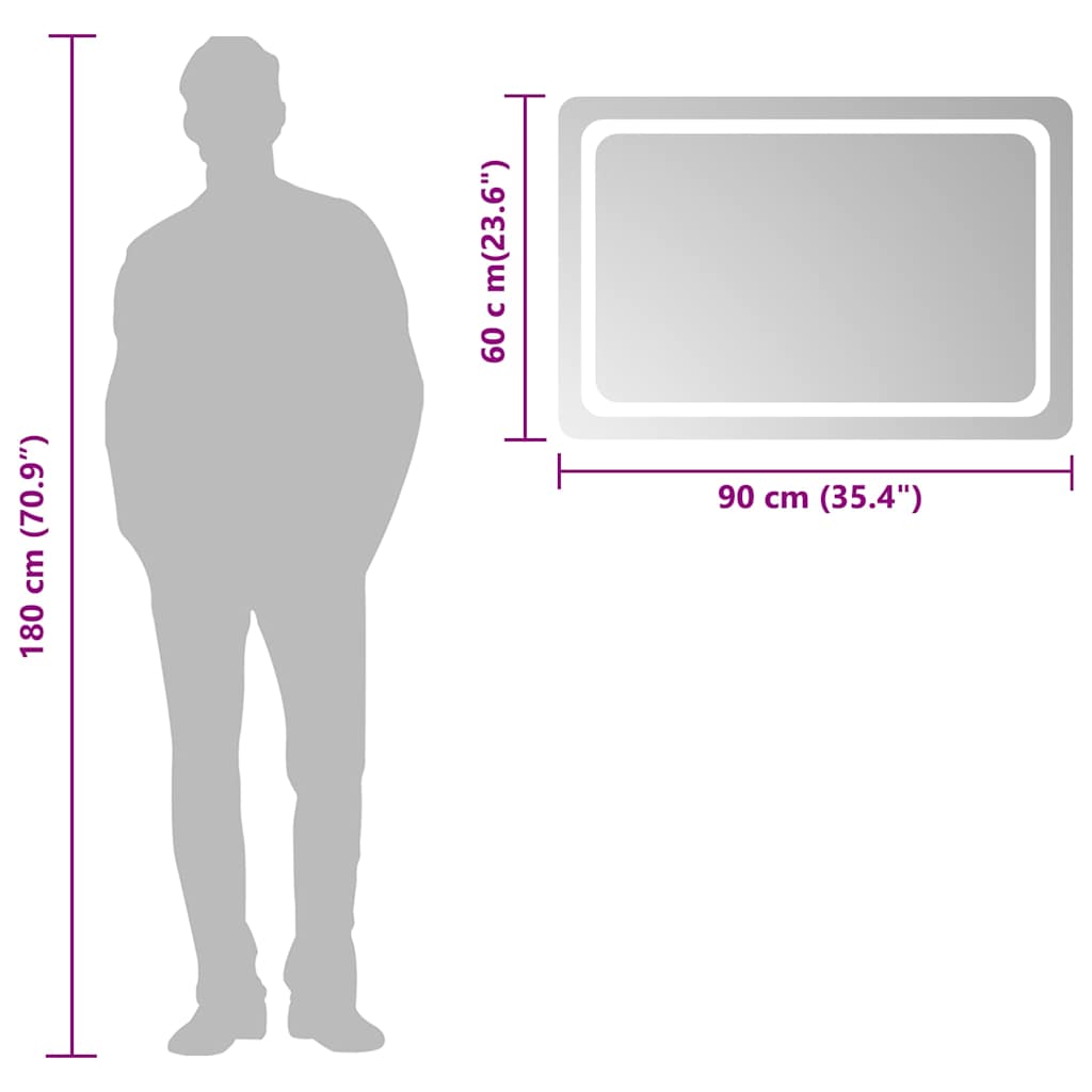 vidaXL Oglindă de baie cu LED, 90x60 cm