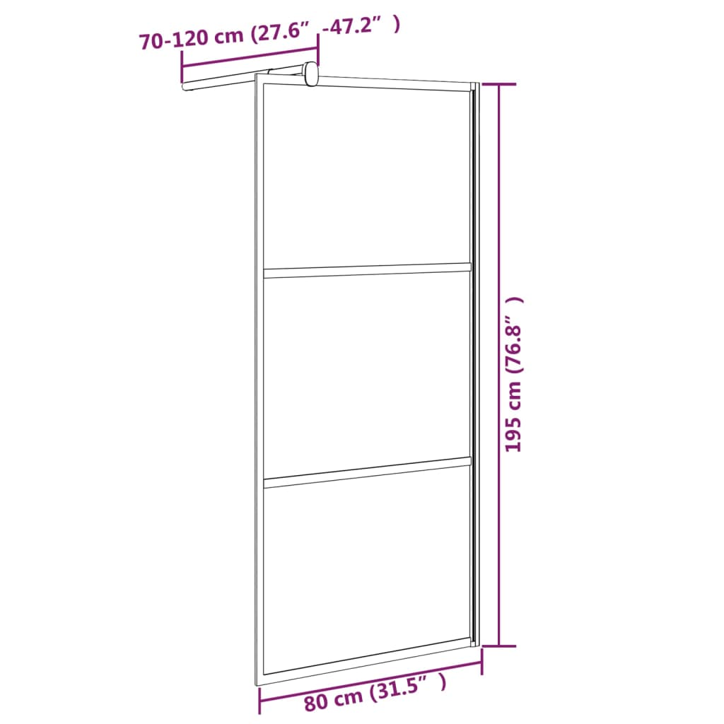 vidaXL Perete cabină duș walk-in negru 80x195 cm sticlă ESG semi-mată vidaXL Perete cabină duș walk-in negru 80x195 cm sticlă ESG semi-mată