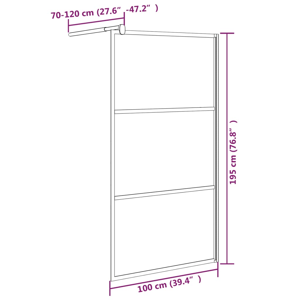 vidaXL Perete cabină duș walk-in negru 100x195 cm sticlă ESG semi-mată vidaXL Perete cabină duș walk-in negru 100x195 cm sticlă ESG semi-mată