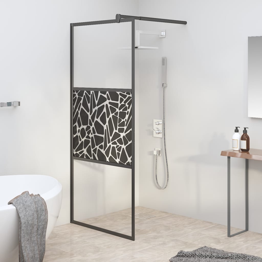 vidaXL Paravan de duș walk-in negru 90x195 cm sticlă ESG model piatră vidaXL Paravan de duș walk-in negru 90x195 cm sticlă ESG model piatră