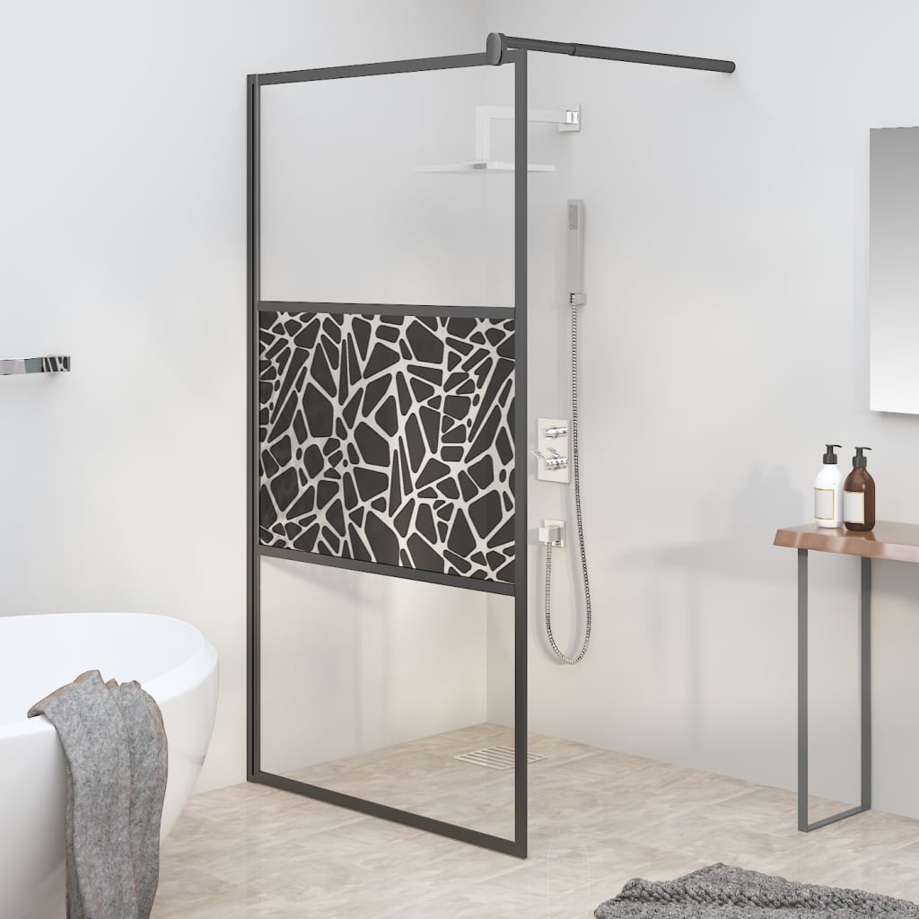 vidaXL Paravan de duș walk-in negru 100x195 cm sticlă ESG model piatră vidaXL Paravan de duș walk-in negru 100x195 cm sticlă ESG model piatră