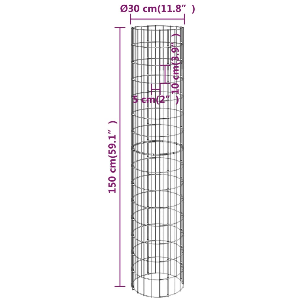 vidaXL Strat înălțat gabion 3 buc. Ø30x150 cm oțel galvanizat circular
