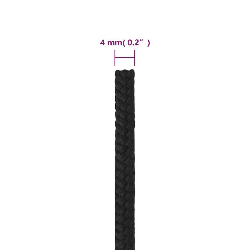 vidaXL Frânghie de barcă, negru complet, 4 mm, 25 m, polipropilenă