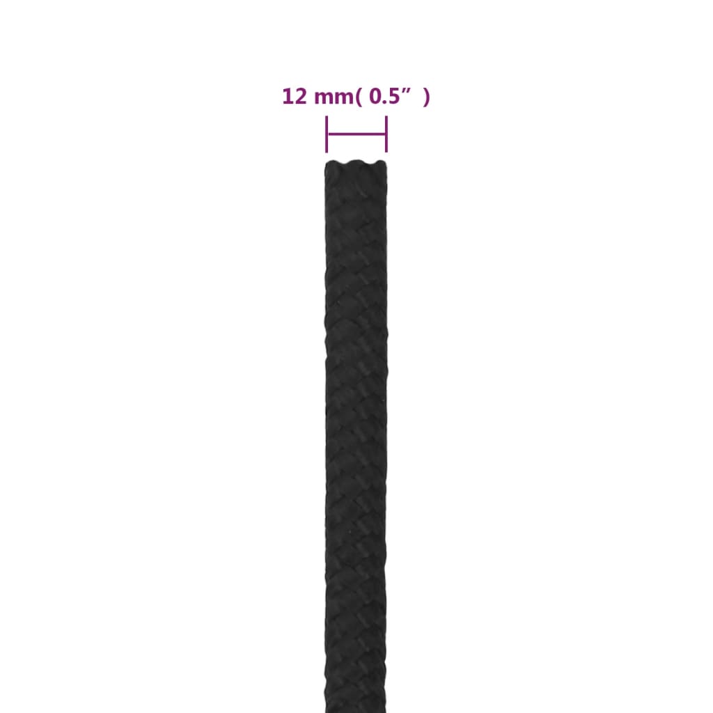 vidaXL Frânghie de barcă, negru complet, 12 mm, 50 m, polipropilenă vidaXL Frânghie de barcă, negru complet, 12 mm, 50 m, polipropilenă