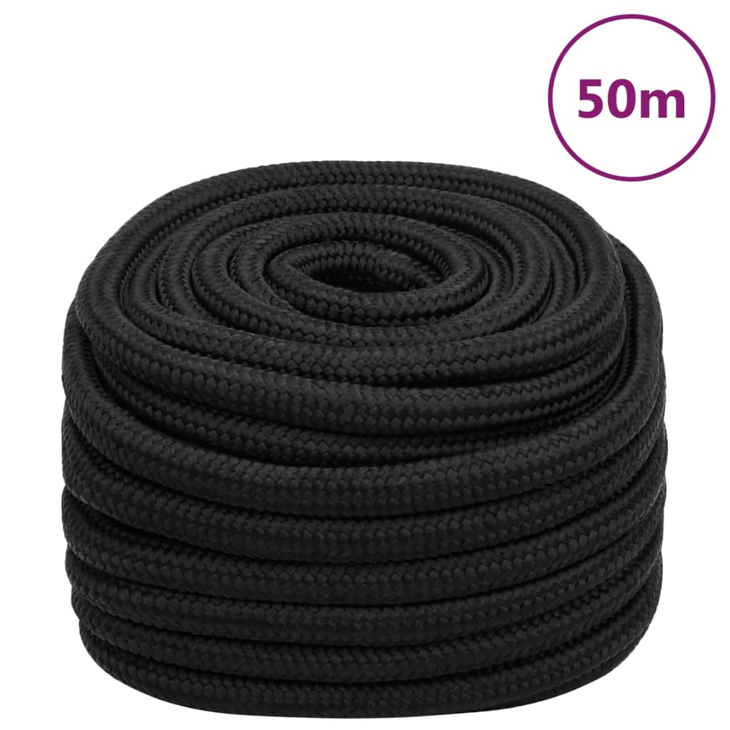 vidaXL Frânghie de barcă, negru complet, 20 mm, 50 m, polipropilenă vidaXL Frânghie de barcă, negru complet, 20 mm, 50 m, polipropilenă