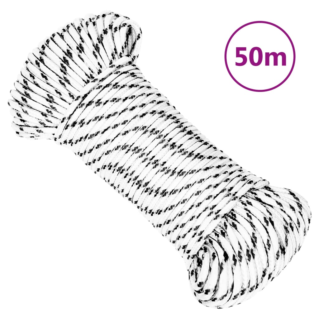 vidaXL Frânghie împletită pentru barcă, alb, 4 mm x 50 m, poliester vidaXL Frânghie împletită pentru barcă, alb, 4 mm x 50 m, poliester