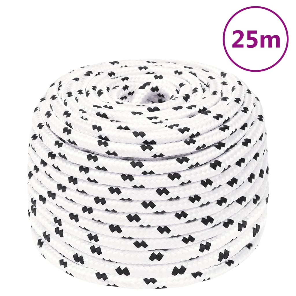 vidaXL Frânghie împletită pentru barcă, alb, 6 mm x 25 m, poliester vidaXL Frânghie împletită pentru barcă, alb, 6 mm x 25 m, poliester