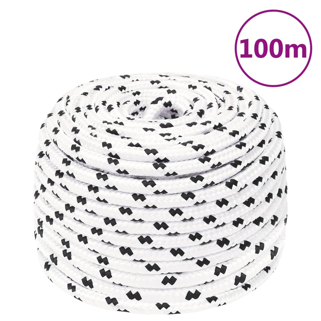 vidaXL Frânghie împletită pentru barcă, alb, 8 mm x 100 m, poliester vidaXL Frânghie împletită pentru barcă, alb, 8 mm x 100 m, poliester