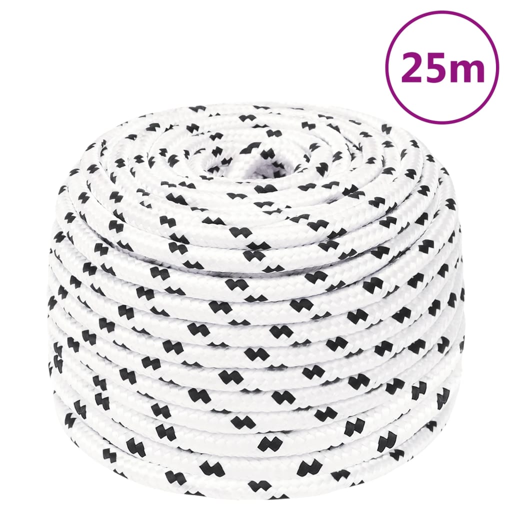 vidaXL Frânghie împletită pentru barcă, alb, 10 mm x 25 m, poliester vidaXL Frânghie împletită pentru barcă, alb, 10 mm x 25 m, poliester