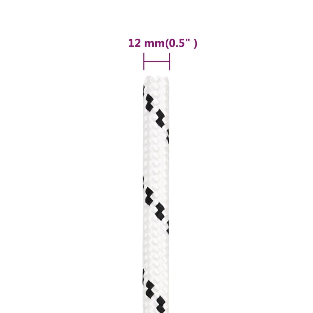 vidaXL Frânghie împletită pentru barcă, alb, 12 mm x 25 m, poliester vidaXL Frânghie împletită pentru barcă, alb, 12 mm x 25 m, poliester