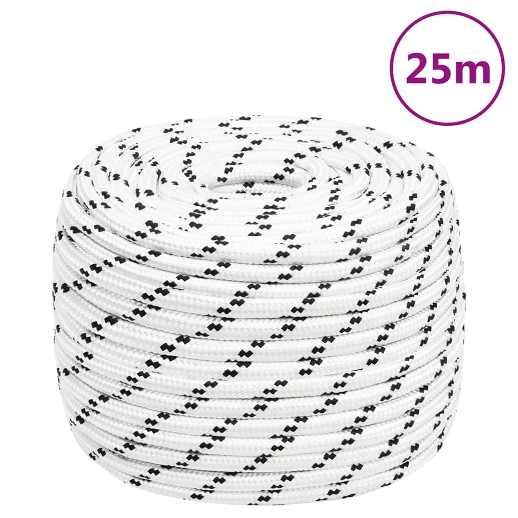 vidaXL Frânghie împletită pentru barcă, alb, 12 mm x 25 m, poliester vidaXL Frânghie împletită pentru barcă, alb, 12 mm x 25 m, poliester
