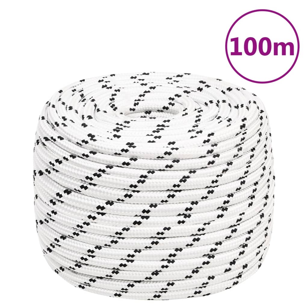vidaXL Frânghie împletită pentru barcă, alb, 12 mm x 100 m, poliester vidaXL Frânghie împletită pentru barcă, alb, 12 mm x 100 m, poliester