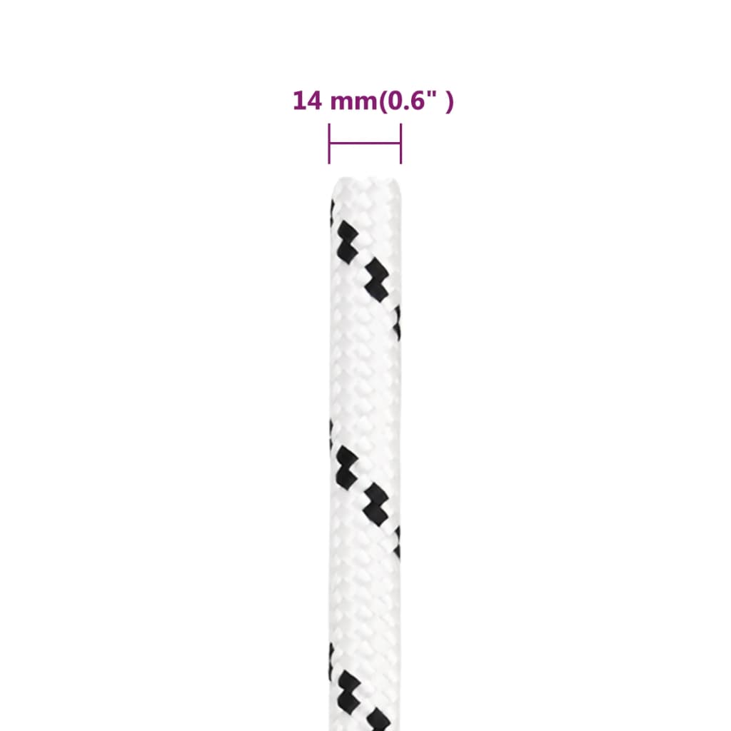vidaXL Frânghie împletită pentru barcă, alb, 14 mm x 25 m, poliester vidaXL Frânghie împletită pentru barcă, alb, 14 mm x 25 m, poliester