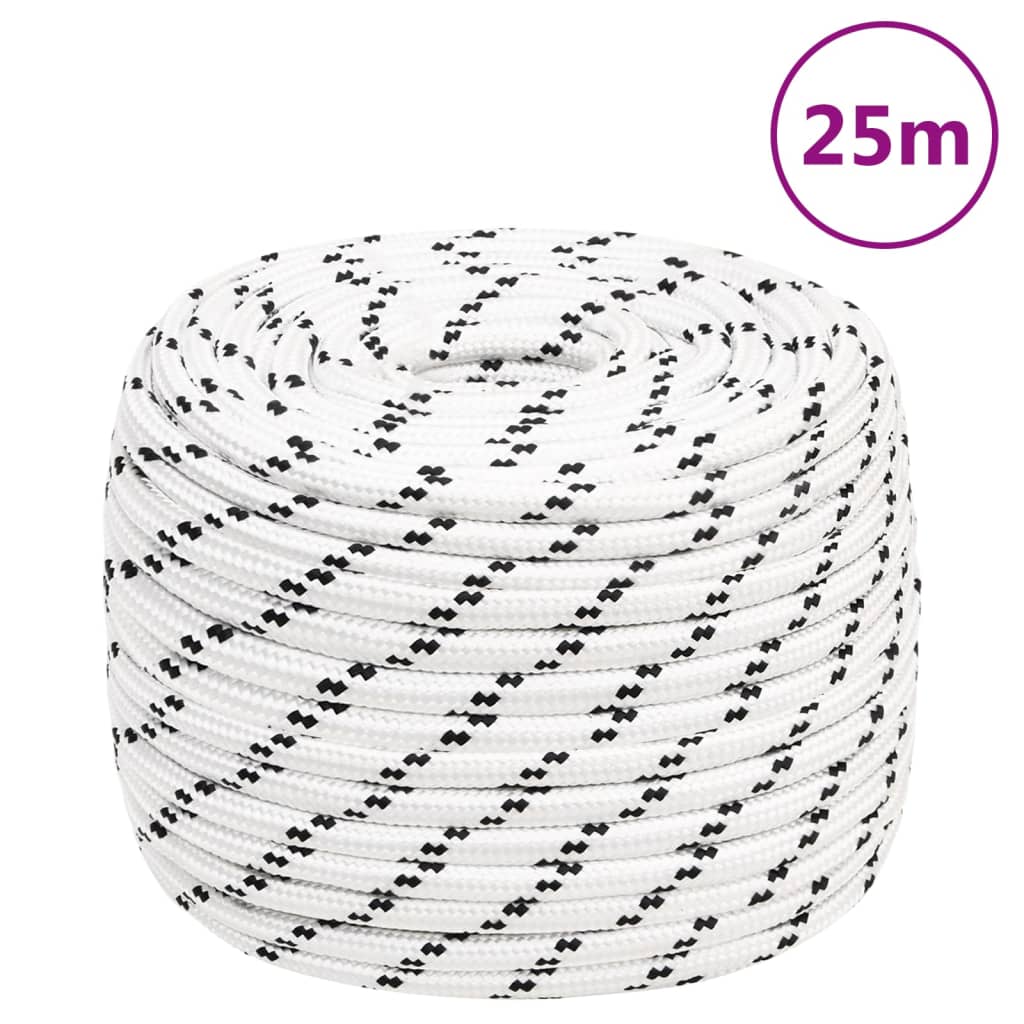 vidaXL Frânghie împletită pentru barcă, alb, 14 mm x 25 m, poliester vidaXL Frânghie împletită pentru barcă, alb, 14 mm x 25 m, poliester