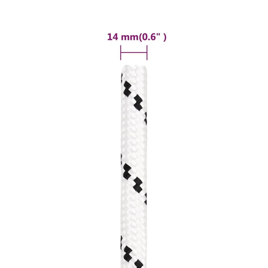 vidaXL Frânghie împletită pentru barcă, alb, 14 mm x 250 m, poliester vidaXL Frânghie împletită pentru barcă, alb, 14 mm x 250 m, poliester