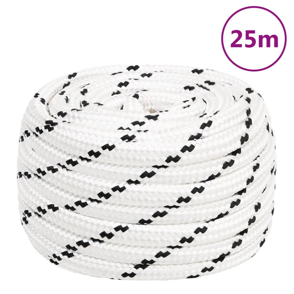 vidaXL Frânghie împletită pentru barcă, alb, 16 mm x 25 m, poliester vidaXL Frânghie împletită pentru barcă, alb, 16 mm x 25 m, poliester