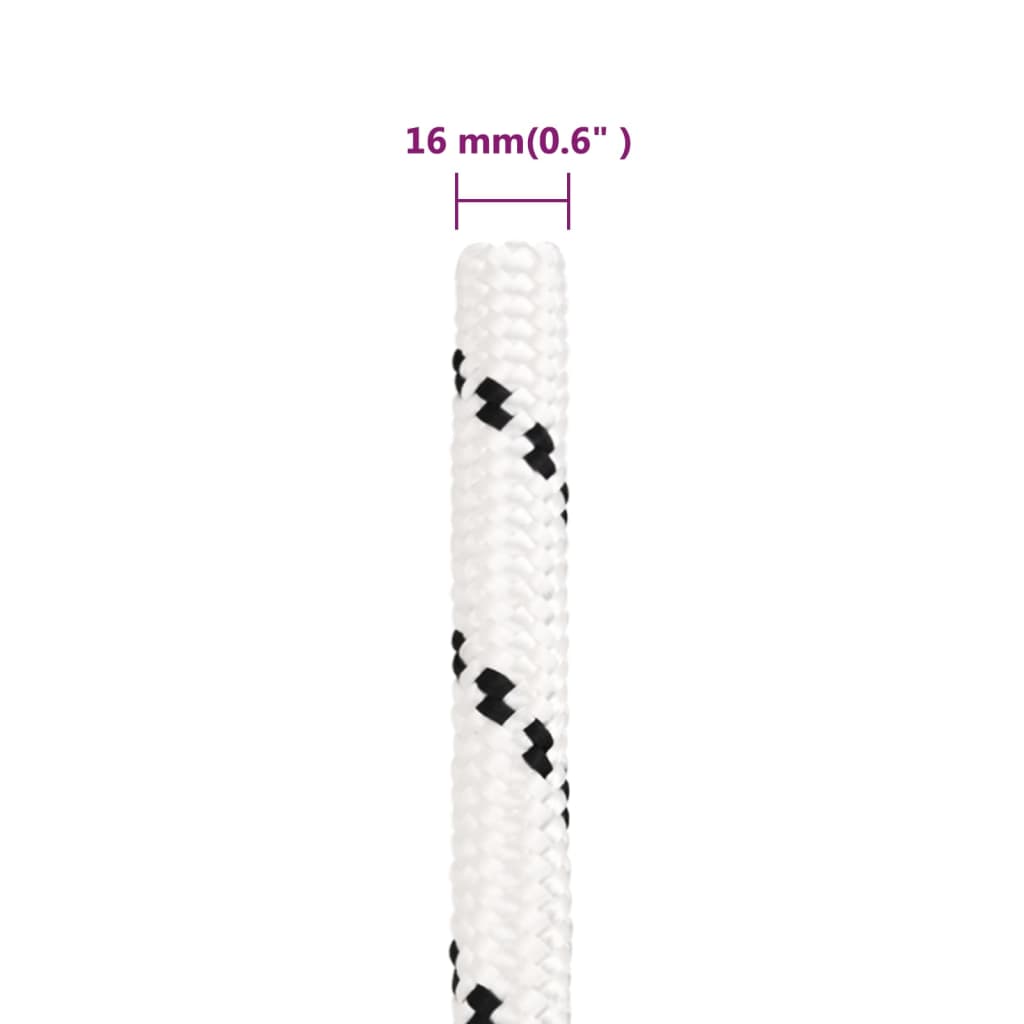 vidaXL Frânghie împletită pentru barcă, alb, 16 mm x 50 m, poliester vidaXL Frânghie împletită pentru barcă, alb, 16 mm x 50 m, poliester
