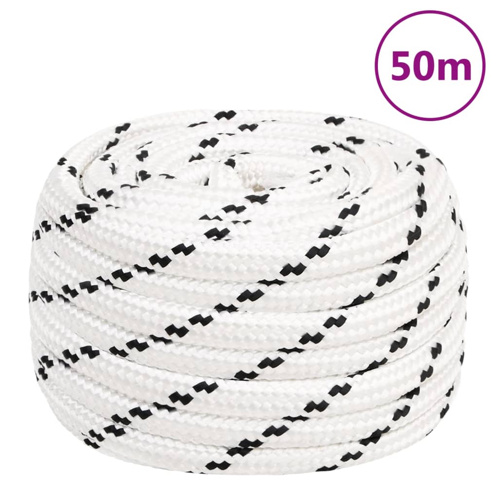 vidaXL Frânghie împletită pentru barcă, alb, 16 mm x 50 m, poliester vidaXL Frânghie împletită pentru barcă, alb, 16 mm x 50 m, poliester