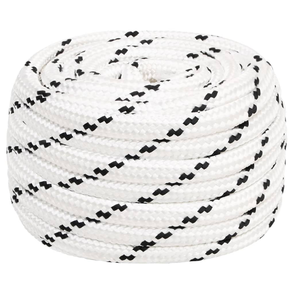 vidaXL Frânghie împletită pentru barcă, alb, 16 mm x 50 m, poliester vidaXL Frânghie împletită pentru barcă, alb, 16 mm x 50 m, poliester