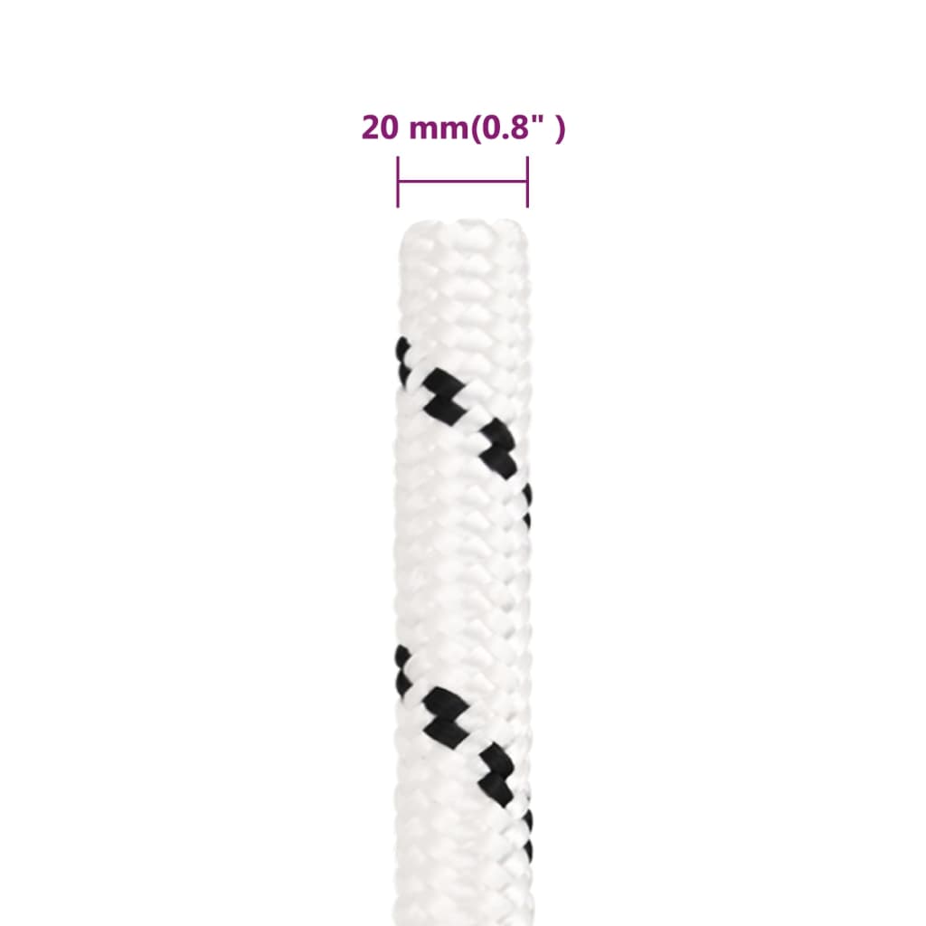 vidaXL Frânghie împletită pentru barcă, alb, 20 mm x 50 m, poliester vidaXL Frânghie împletită pentru barcă, alb, 20 mm x 50 m, poliester