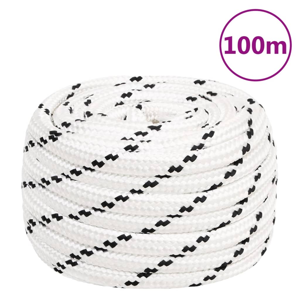 vidaXL Frânghie împletită pentru barcă, alb, 20 mm x 100 m, poliester vidaXL Frânghie împletită pentru barcă, alb, 20 mm x 100 m, poliester