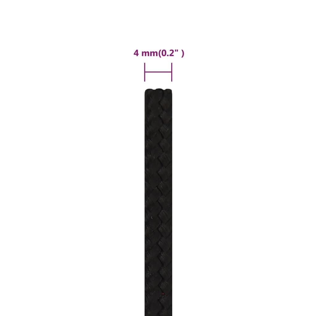 vidaXL Frânghie de lucru, negru, 4 mm, 100 m, poliester vidaXL Frânghie de lucru, negru, 4 mm, 100 m, poliester