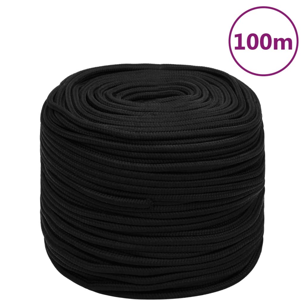 vidaXL Frânghie de lucru, negru, 10 mm, 100 m, poliester