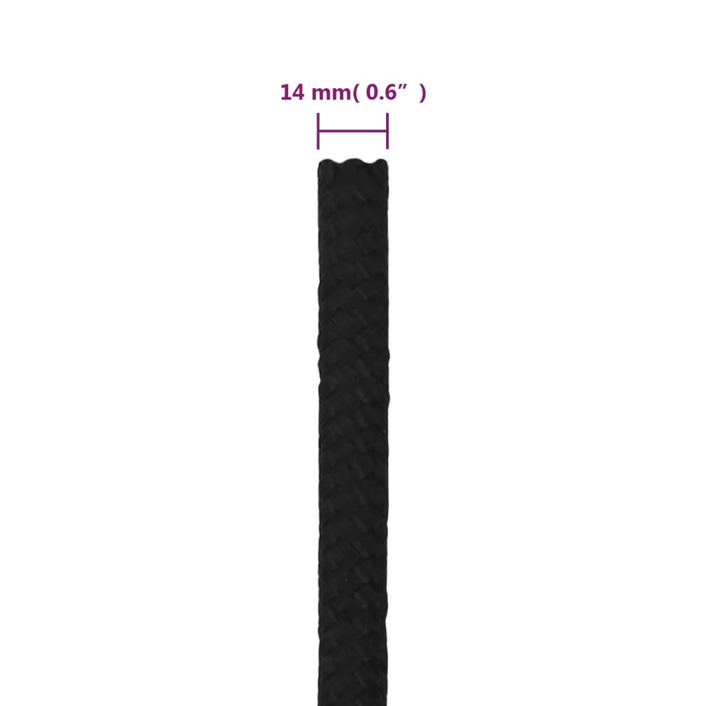 vidaXL Frânghie de lucru, negru, 14 mm, 25 m, poliester vidaXL Frânghie de lucru, negru, 14 mm, 25 m, poliester