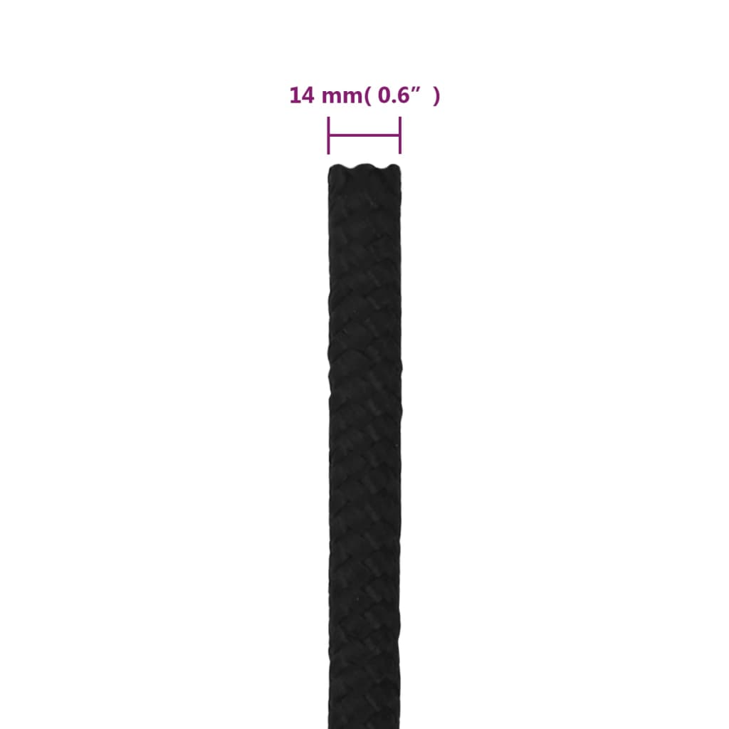 vidaXL Frânghie de lucru, negru, 14 mm, 100 m, poliester vidaXL Frânghie de lucru, negru, 14 mm, 100 m, poliester