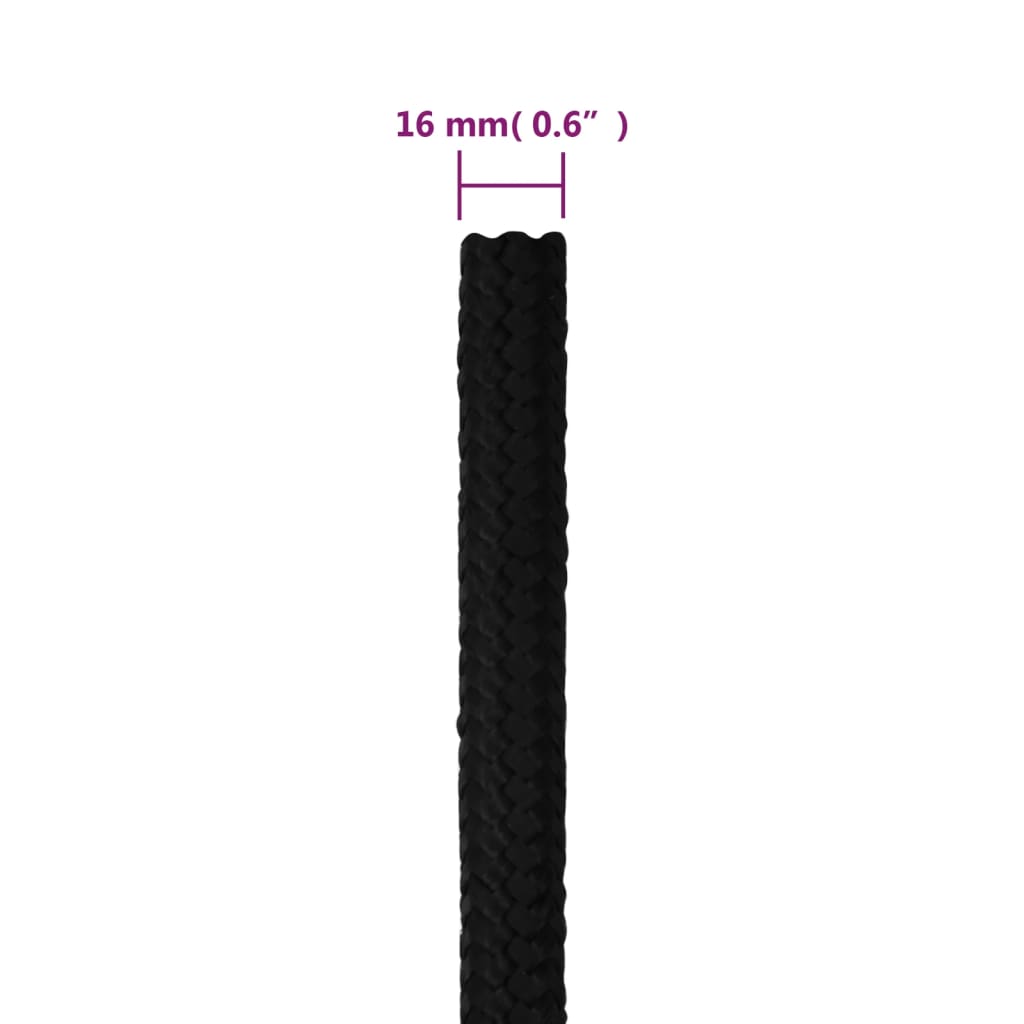 vidaXL Frânghie de lucru, negru, 16 mm, 100 m, poliester vidaXL Frânghie de lucru, negru, 16 mm, 100 m, poliester