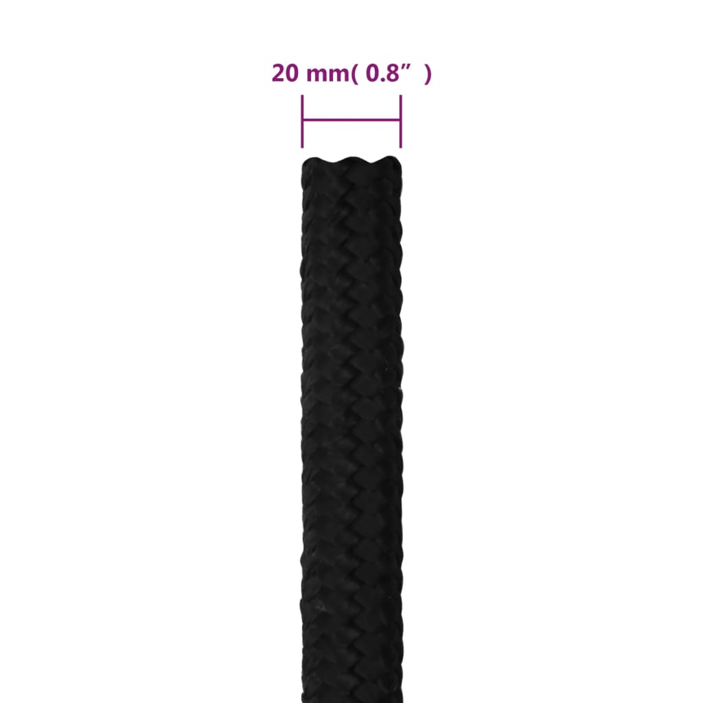 vidaXL Frânghie de lucru, negru, 20 mm, 50 m, poliester vidaXL Frânghie de lucru, negru, 20 mm, 50 m, poliester