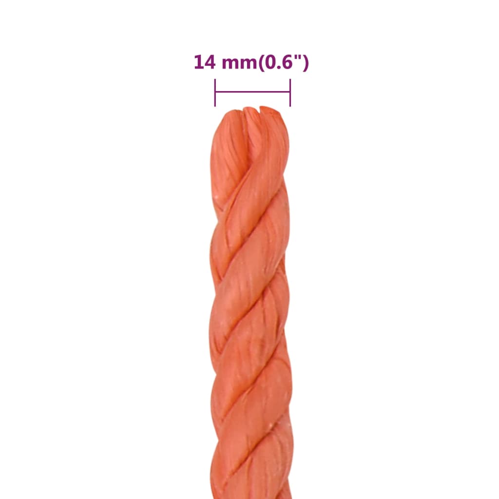 vidaXL Frânghie de lucru, portocaliu, 14 mm, 50 m, polipropilenă vidaXL Frânghie de lucru, portocaliu, 14 mm, 50 m, polipropilenă