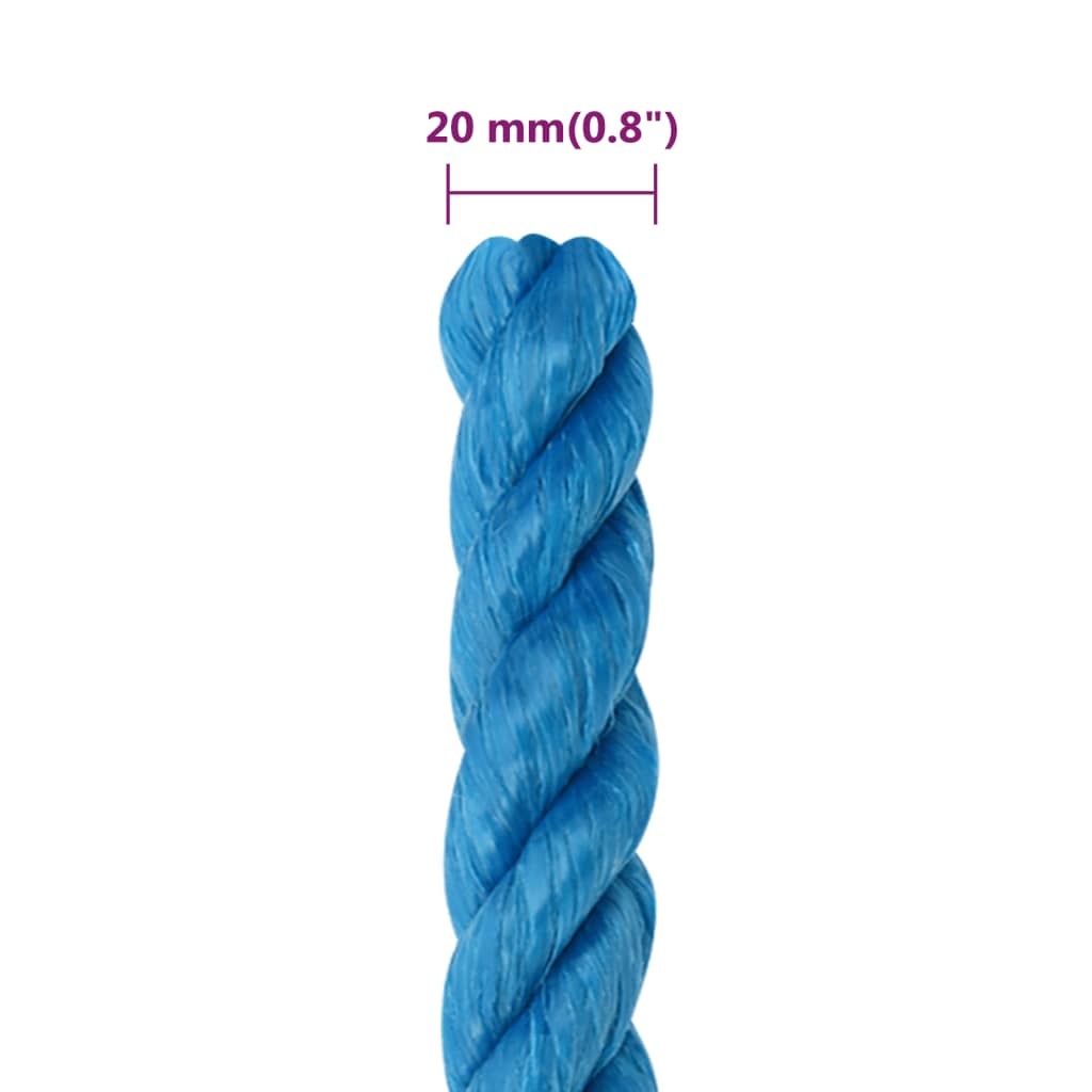 vidaXL Frânghie de lucru, albastru, 20 mm, 100 m, polipropilenă