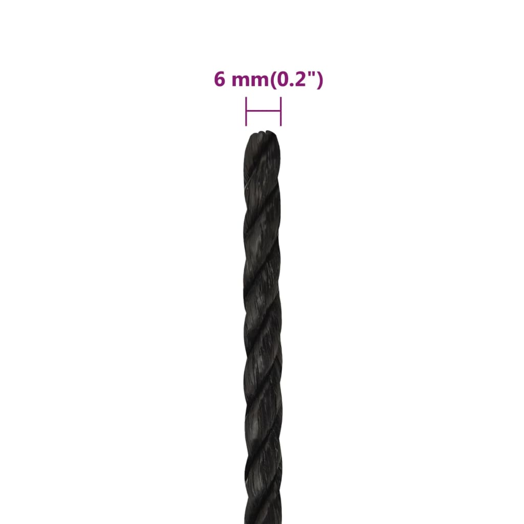 vidaXL Frânghie de lucru, negru, 6 mm, 25 m, polipropilenă vidaXL Frânghie de lucru, negru, 6 mm, 25 m, polipropilenă
