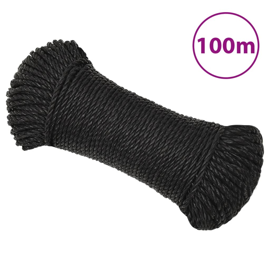 vidaXL Frânghie de lucru, negru, 6 mm, 100 m, polipropilenă vidaXL Frânghie de lucru, negru, 6 mm, 100 m, polipropilenă