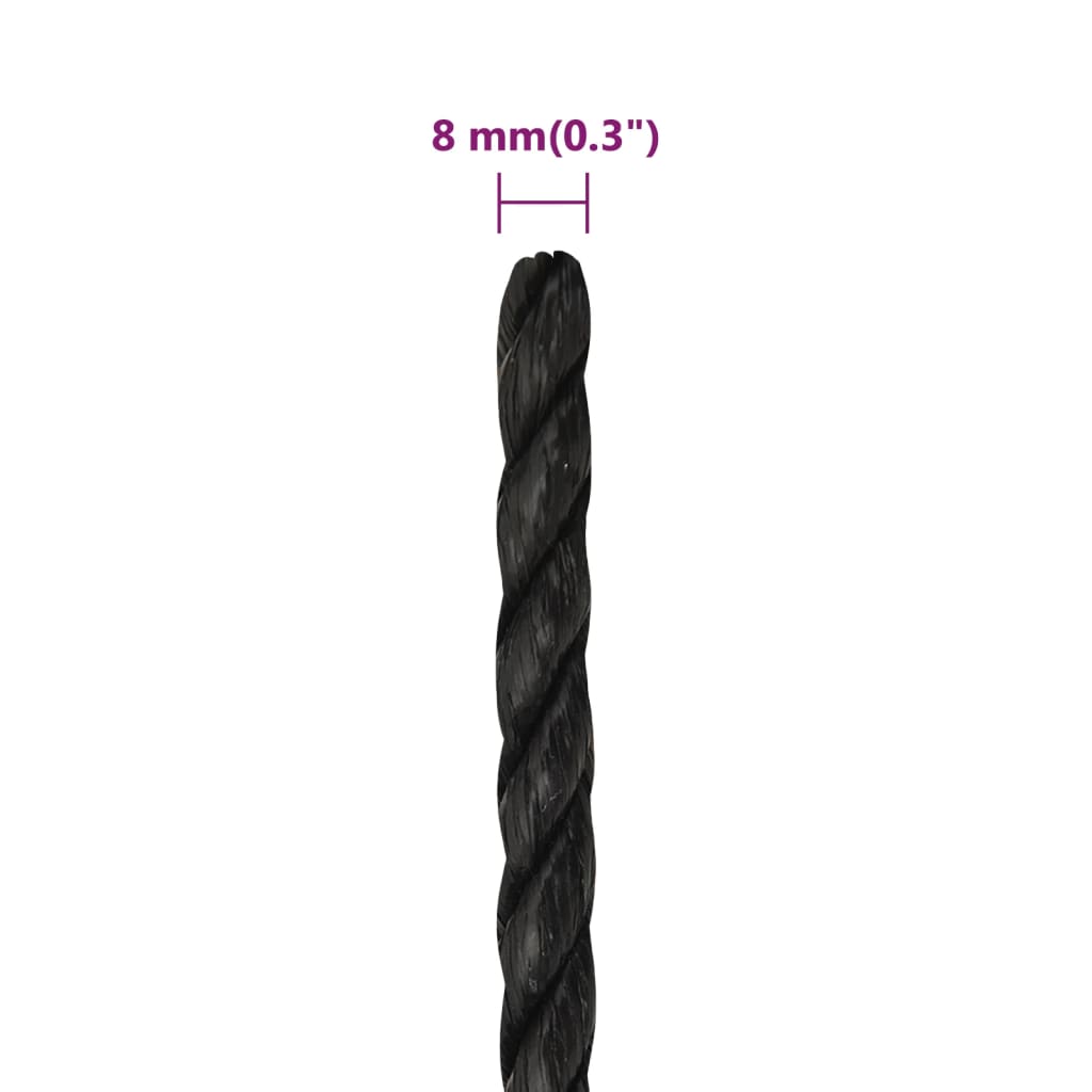 vidaXL Frânghie de lucru, negru, 8 mm, 25 m, polipropilenă vidaXL Frânghie de lucru, negru, 8 mm, 25 m, polipropilenă