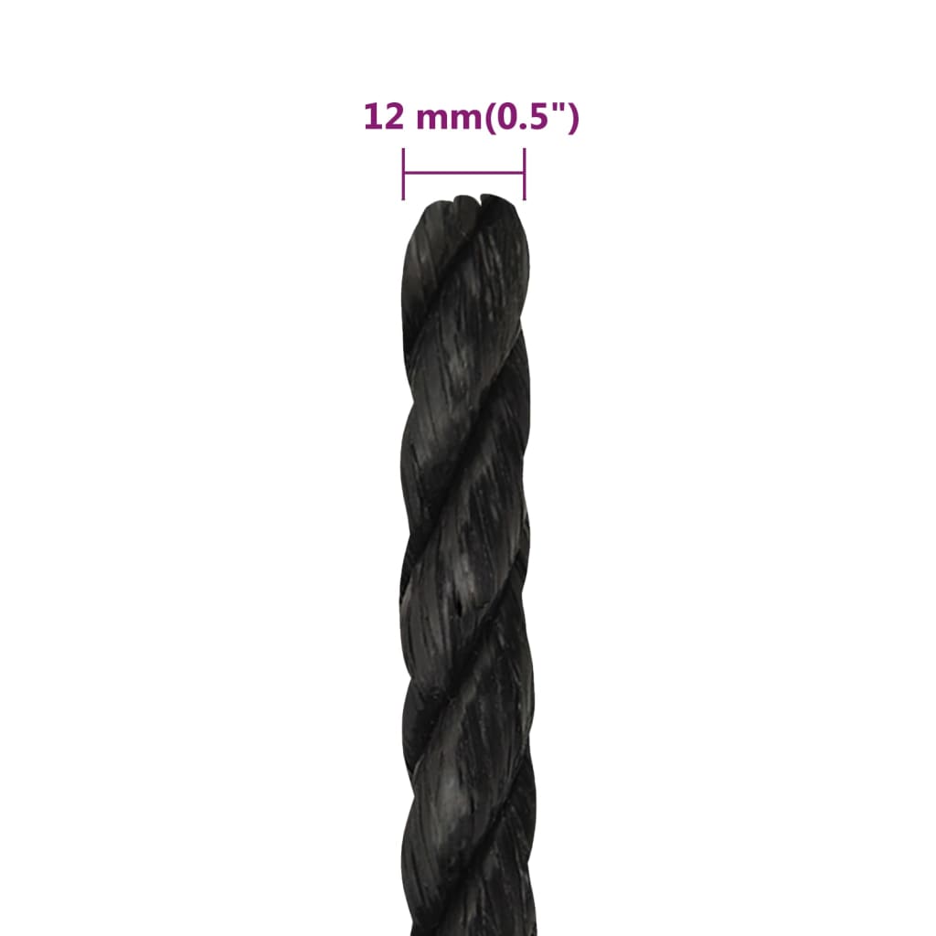 vidaXL Frânghie de lucru, negru, 12 mm, 50 m, polipropilenă vidaXL Frânghie de lucru, negru, 12 mm, 50 m, polipropilenă