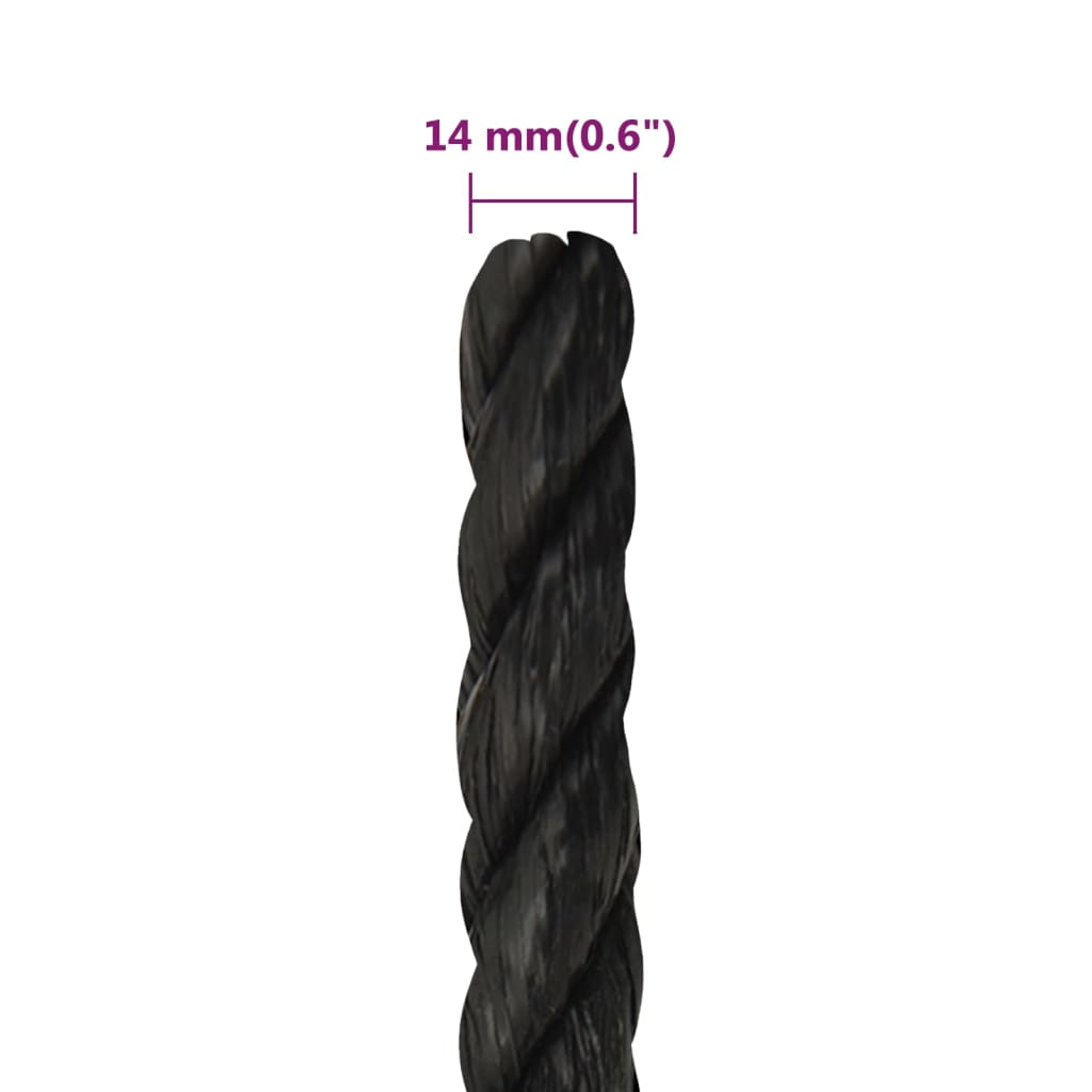 vidaXL Frânghie de lucru, negru, 14 mm, 50 m, polipropilenă vidaXL Frânghie de lucru, negru, 14 mm, 50 m, polipropilenă