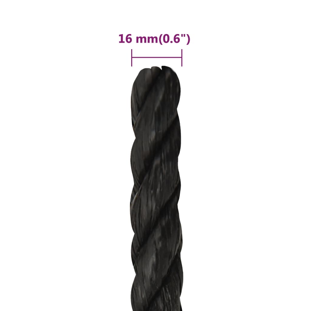 vidaXL Frânghie de lucru, negru, 16 mm, 100 m, polipropilenă vidaXL Frânghie de lucru, negru, 16 mm, 100 m, polipropilenă