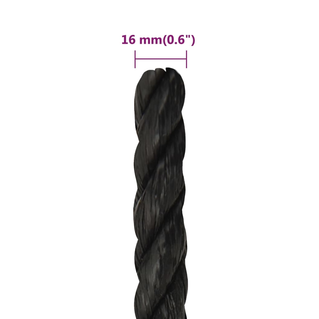 vidaXL Frânghie de lucru, negru, 16 mm, 250 m, polipropilenă vidaXL Frânghie de lucru, negru, 16 mm, 250 m, polipropilenă