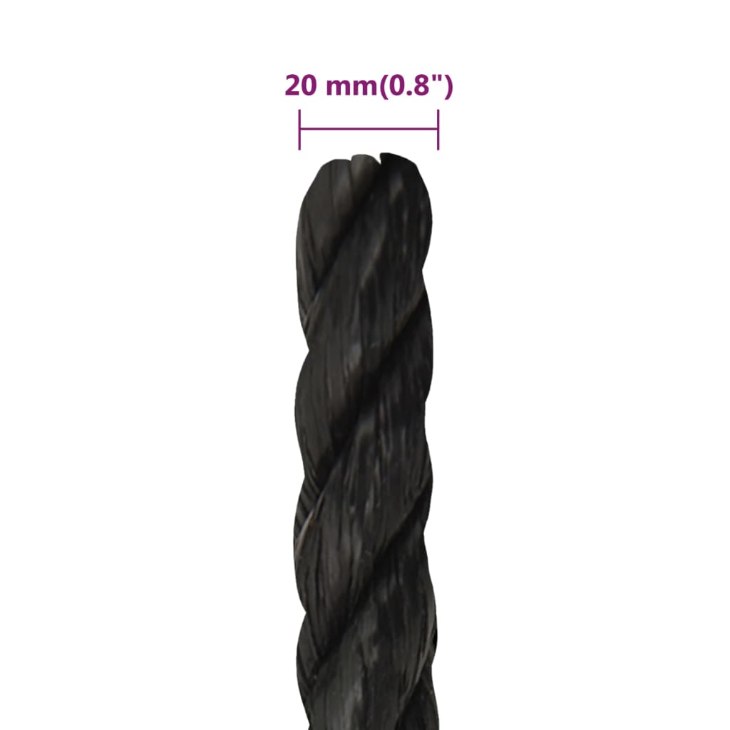vidaXL Frânghie de lucru, negru, 20 mm, 50 m, polipropilenă vidaXL Frânghie de lucru, negru, 20 mm, 50 m, polipropilenă