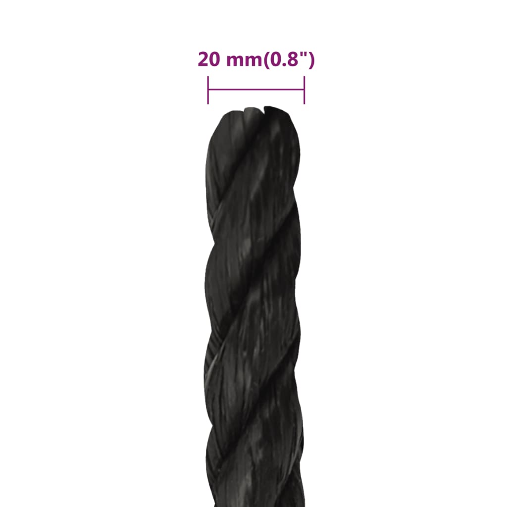 vidaXL Frânghie de lucru, negru, 20 mm, 100 m, polipropilenă vidaXL Frânghie de lucru, negru, 20 mm, 100 m, polipropilenă